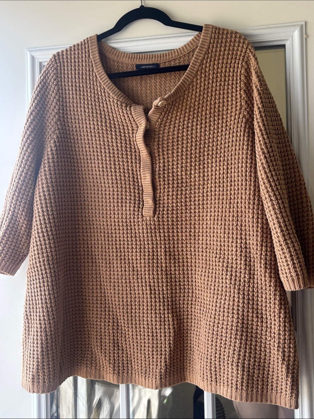 Lands' End Women's Waffle-Knit Henley Pullover